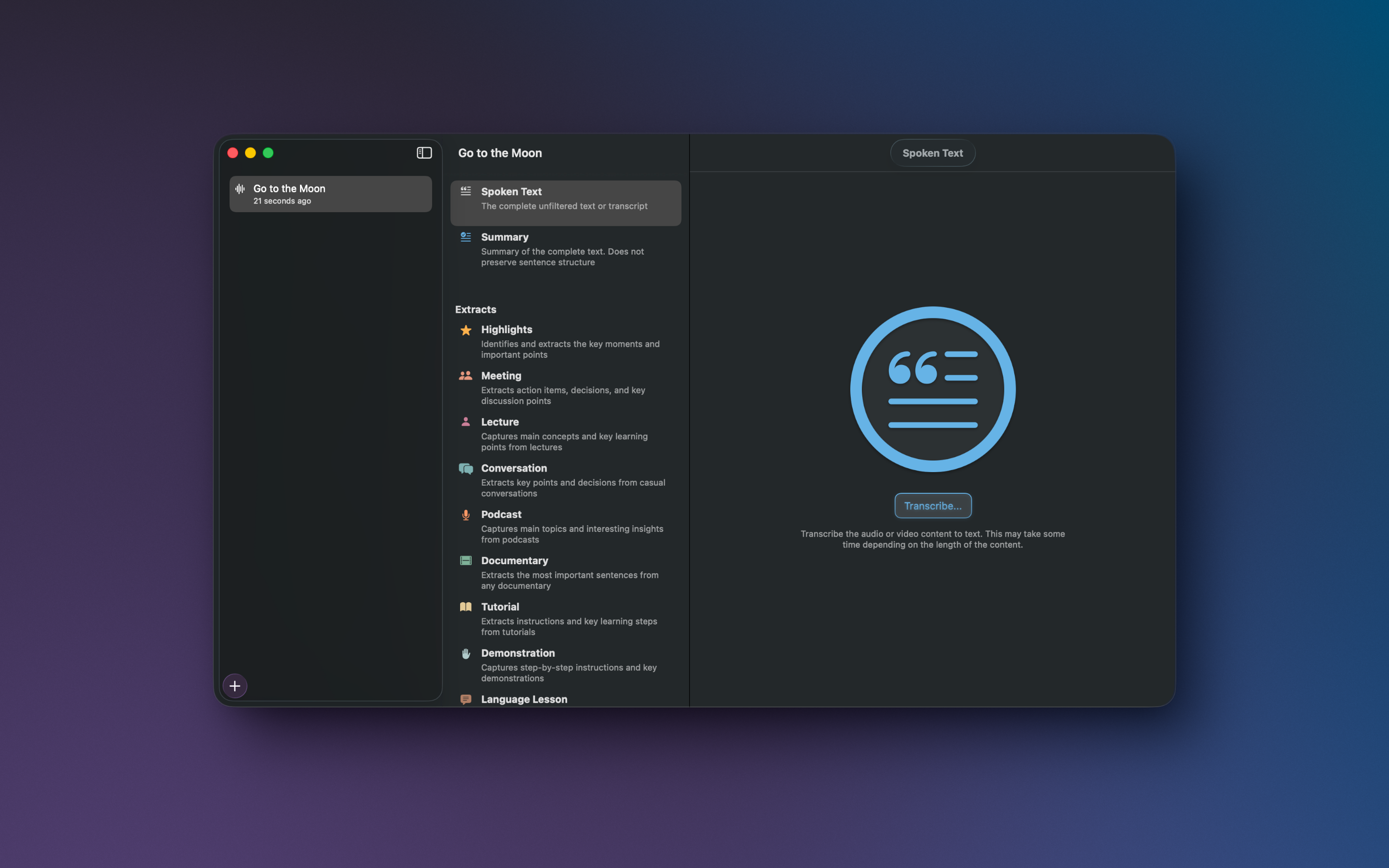 Keytakes summarization view
